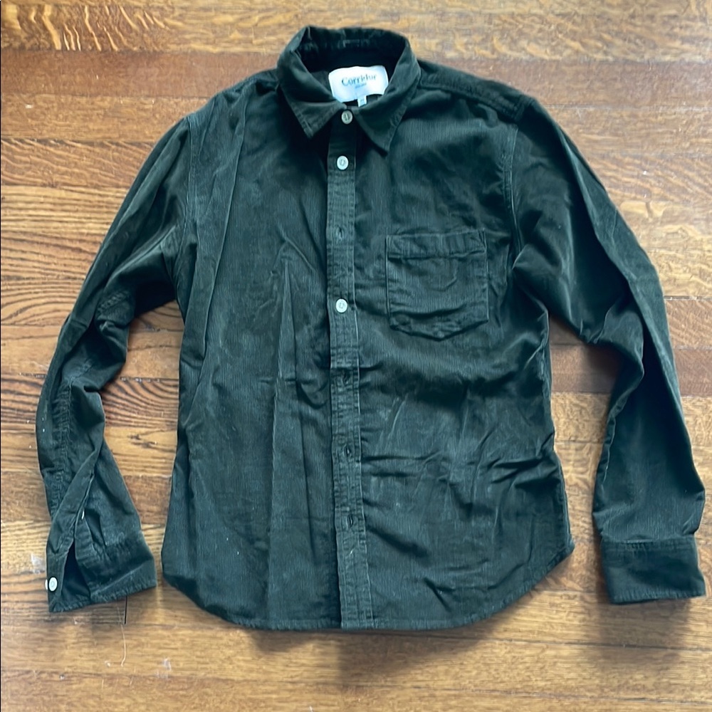 Corridor Corduroy Forest Green Casual Button Down Shirt with Classic Collar